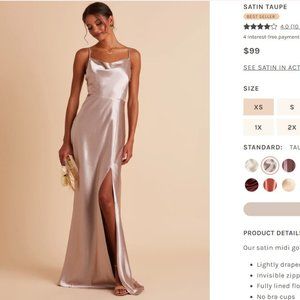 Birdy Grey: LISA LONG DRESS SATIN TAUPE size Large bridesmaids dress